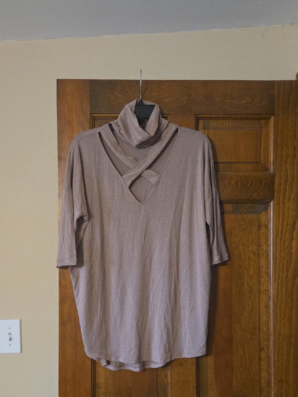 Express Taupe Crisscross Cowl Neck Top